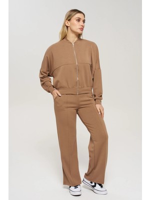 Venilife Kadın Düşük Omuz Bomber Yaka Track Top ve Cepli Pantolon Alt Üst Ikili Takım