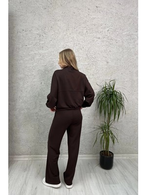 Venilife Kadın Düşük Omuz Bomber Yaka Track Top ve Cepli Pantolon Alt Üst Ikili Takım