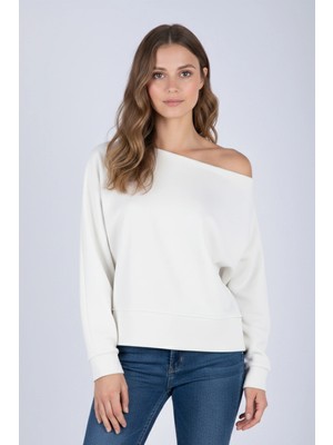 Venilife Kadın Bir Omuz Düşük Rahat Kesim Kayık Yaka Sweatshirt