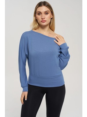 Venilife Kadın Bir Omuz Düşük Rahat Kesim Kayık Yaka Sweatshirt