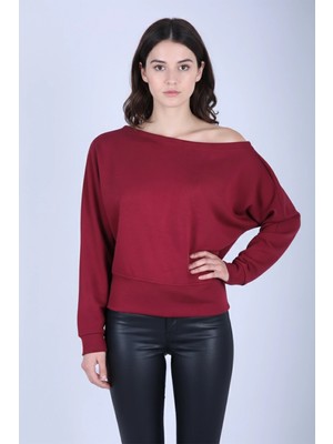 Venilife Kadın Bir Omuz Düşük Rahat Kesim Kayık Yaka Sweatshirt