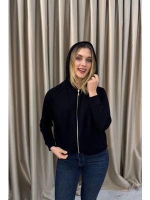 Venilife Kadın Rahat Kesim Fermuarlı Kapüşonlu Sweatshirt