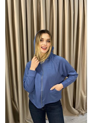 Venilife Kadın Rahat Kesim Fermuarlı Kapüşonlu Sweatshirt