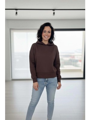Venilife Kadın Düşük Omuz Kapüşonlu Basic Sweatshirt