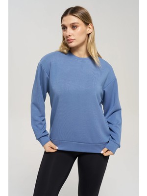 Venilife Kadın Bisiklet Yaka Ribanalı Rahat Kesim Basic Sweatshirt