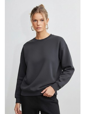Venilife Kadın Bisiklet Yaka Ribanalı Rahat Kesim Basic Sweatshirt