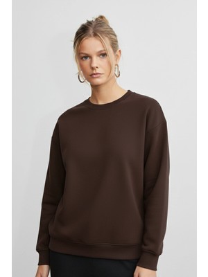 Venilife Kadın Bisiklet Yaka Ribanalı Rahat Kesim Basic Sweatshirt