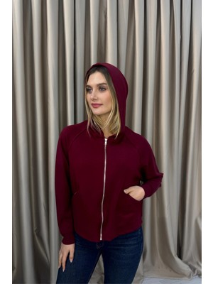Venilife Kadın Rahat Kesim Fermuarlı Kapüşonlu Sweatshirt