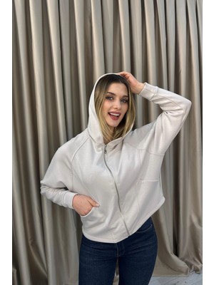 Venilife Kadın Rahat Kesim Fermuarlı Kapüşonlu Sweatshirt