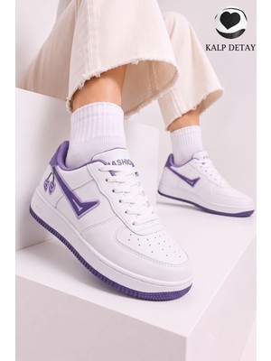 Albishoes Kadın Trend Kiraz Işlemeli Casual Sneaker Nakış Kalp Detaylı Konforlu Günlük Ayakkabı