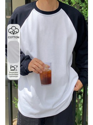 Tarz Cool Erkek Reglan Kol Uzun Kollu Basic Tişört Süprem %100 Cotton Bisiklet Yaka Rahat Kalıp
