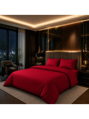 Karden Flower Aurelia Linea Kırmızı %100 Pamuk Saten Çizgili Tek Kişilik Nevresim Takımı