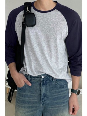 Tarz Cool Erkek Reglan Kol Uzun Kollu Basic Tişört Süprem %100 Cotton Bisiklet Yaka Rahat Kalıp