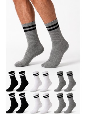 Ducks Socks Erkek 6 Çift Dikişsiz Spor Çorap Kolej Pamuklu Çizgili Uzun Konç