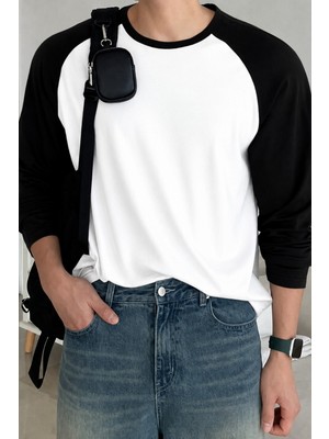 Tarz Cool Erkek Reglan Kol Uzun Kollu Basic Tişört Süprem %100 Cotton Bisiklet Yaka Rahat Kalıp