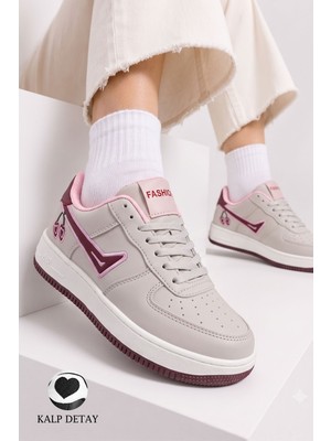 Albishoes Kadın Trend Kiraz Işlemeli Casual Sneaker Nakış Kalp Detaylı Konforlu Günlük Ayakkabı