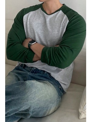 Tarz Cool Erkek Reglan Kol Uzun Kollu Basic Tişört Süprem %100 Cotton Bisiklet Yaka Rahat Kalıp