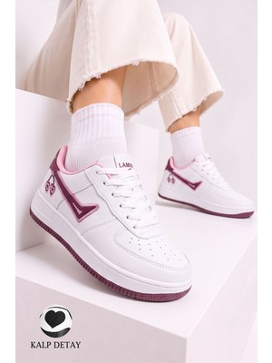Albishoes Kadın Trend Kiraz Işlemeli Casual Sneaker Nakış Kalp Detaylı Konforlu Günlük Ayakkabı