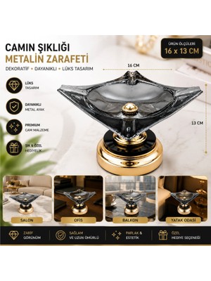 Hediye Fikri Metal Ayaklı Cam Küllük Dekoratif Şık Tasarım 16X13 cm