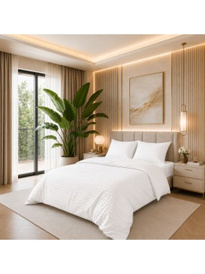 Karden Flower Aurelia Linea Beyaz %100 Pamuk Saten Çizgili Tek Kişilik Nevresim Takımı