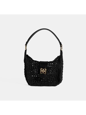 Kadın Siyah Monogram Logolu Omuz Çantası