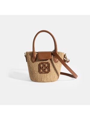 Kadın Taba Monogram Logolu Hasır Mini El Çantası