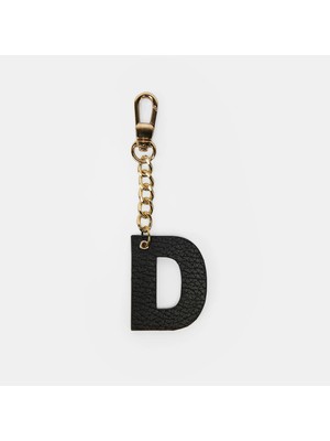 D Harfi Siyah Hakiki Deri Charm Anahtarlık