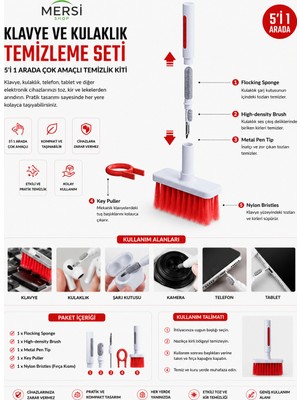 Mersi Shop Klavye ve Kulaklık Temizleme Seti – 5'i 1 Arada Çok Amaçlı Temizlik Kiti