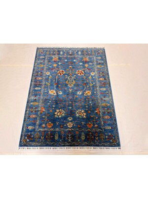 El Dokuma Afgan Halı Sultani Desenli Kök Boya Mavi Renk 156 x 205 cm