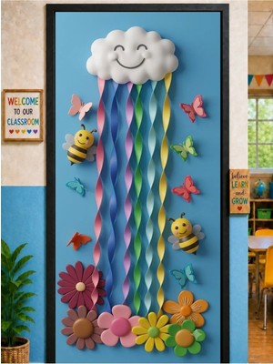 Promisebackdrop2 190X75CM Lastikli Kapı Süsü, Kumaş Kapı Giydirme, Deniz Yıldızları Sınıfı, Sınıf Kapısı, Okul Etkinlik Kapı Süsü