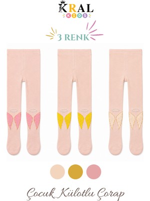 Kral Socks 3'lü Kız Bebek & Çocuk Pamuklu Desenli Külotlu Çorap