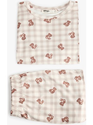 Koton Rahat Kalıp Ayıcık Baskılı Kısa Kollu Şortlu Pijama Takımı
