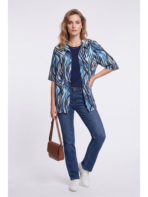 Tolga Saraçoglu Tolga Saraçoğlu Kadın Bluz - Minimalist Zebra Desenli 3/4 Kol Oversize