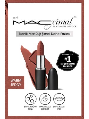 MACximal Silky Matte Lipstick Warm Teddy  Nemlendirme Etkili Mat Ruj Yoğun Renkli Nude 8 Saat Kalıcı