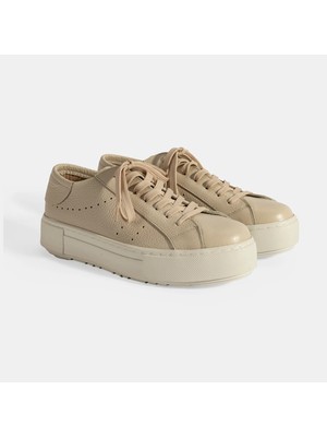 Desa Kadın Bej Bağcıklı Deri Sneaker