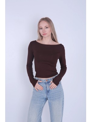 Venilife Kadın Kayık Yaka Uzun Kollu Esnek Buzi Bluz  / Body