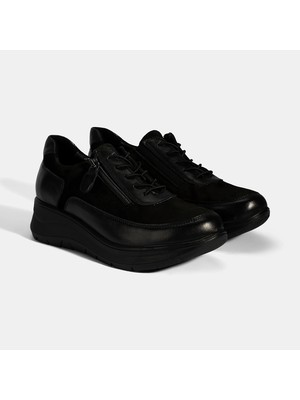 Kadın Siyah Bağcıklı DesaComfort Deri Sneaker