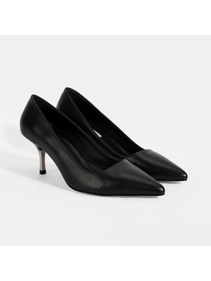Kadın Siyah Deri Stiletto