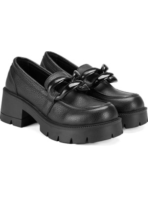 Desa Kadın Siyah Deri Topuklu Loafer