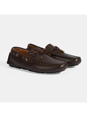 Erkek Kahve Bağcık Detaylı Slip-On Deri Loafer