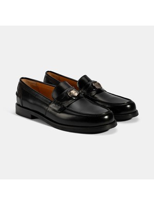 Kadın Siyah Metal Toka Detaylı Deri Loafer