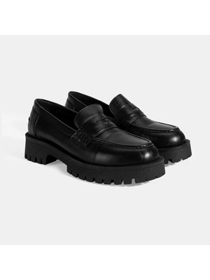 Kadın Siyah Deri Loafer