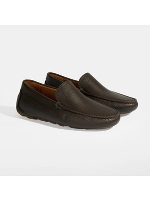 Erkek Kahve Slip-On Deri Loafer