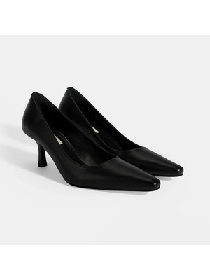 Kadın Siyah Deri Stiletto