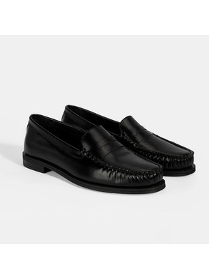Kadın Siyah Klasik Deri Loafer