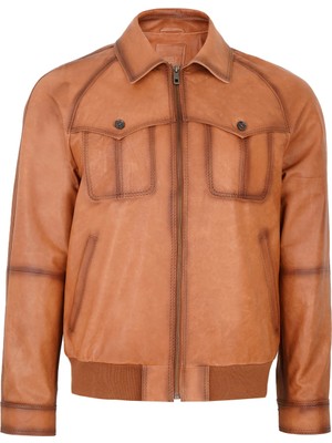 Desa Bidziil Taba Erkek Vintage Bomber Deri Mont