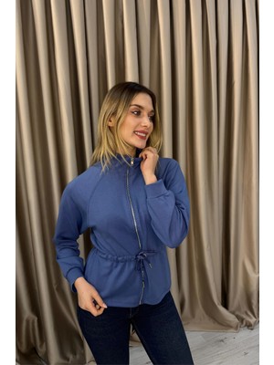 Venilife Kadın Örme Dokumalı Kuşgözü Kordonlu Günlük ve Spor Fermuarlı Ceket