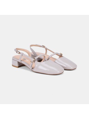 Desa Kadın Bej Ince Bantlı Slingback Kısa Topuklu Rugan Deri Ayakkabı
