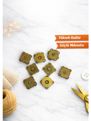 İğne İzi Antik Sarı Mıknatıslı Çıtçıt -  Dikilebilir Çanta Çıtçıtı - Manyetik Çanta Klipsi - Çanta Kapatma Aparatı - Dikilebilir Mıknatıs
