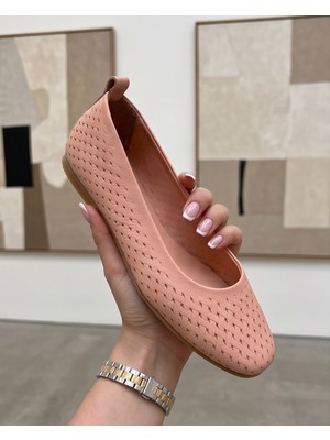Futsi Shoes Bella Pembe Hakiki Deri Lazer Kesim Kadın Babet